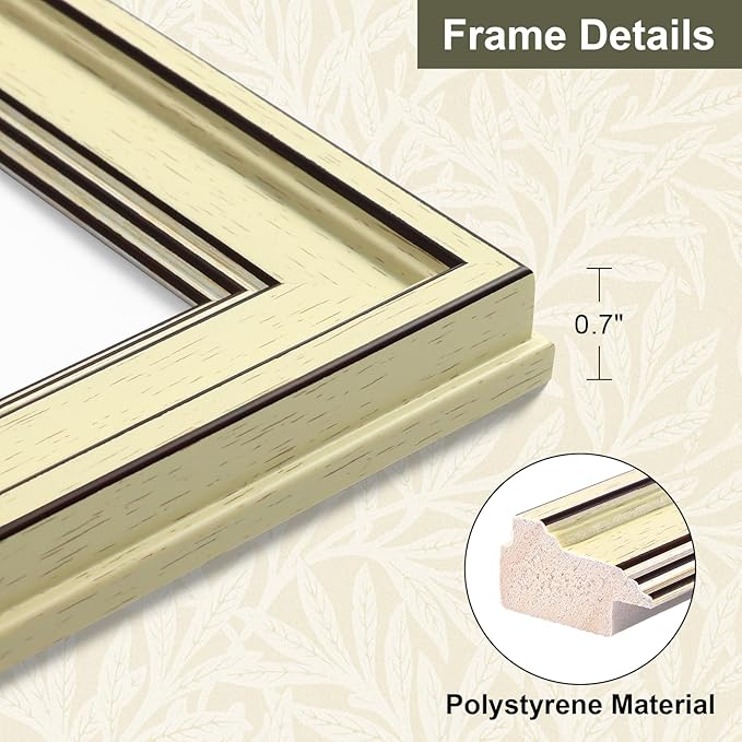 Vittanly 8x10 Picture Frame Set of 4, Vintage Photo Frame for Wall or Tabletop, Display 5x7 Pictures with Mat or 8x10 without Mat, Rustic Farmhouse Home Decor, Beige