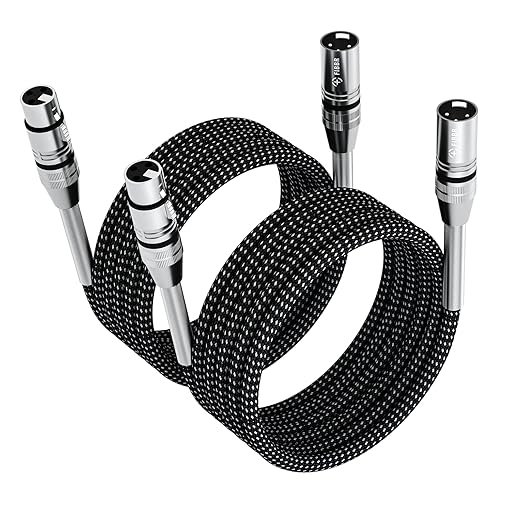 FIBBR XLR Cable 10ft-2 Pack, Microphone Cable Nylon Braided XLR Male to Female Heavy Duty Balanced Microphone Cord Compatible with Preamps/Speaker Systems and More
