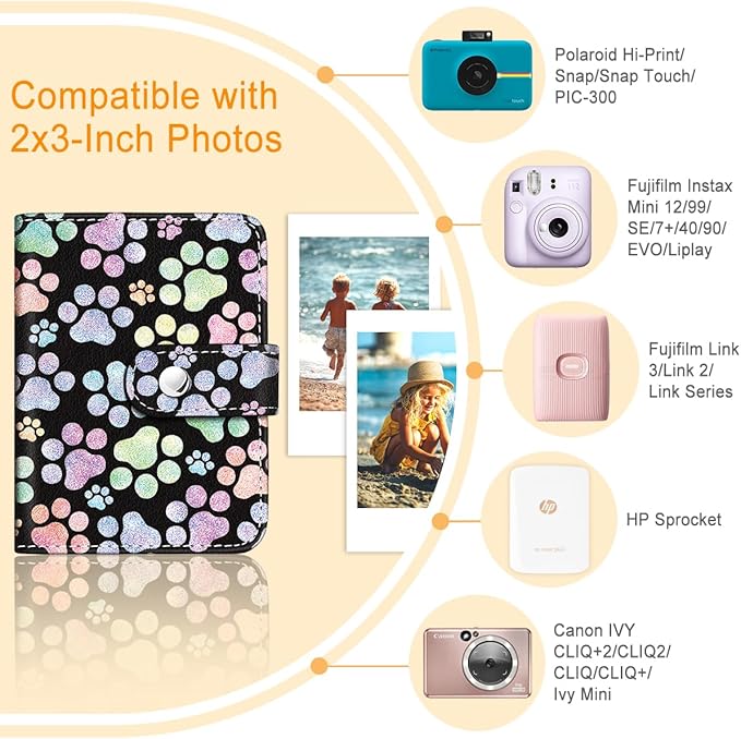 Lebrocoli Paws Small Photos Album for 2x3 Inch Films, 56 Pockets Mini Cute Albums Book for Polaroid Fujifilm Instax Mini Instant Camera Printer, Kpop Photocard Pictures Binders Holders Storage