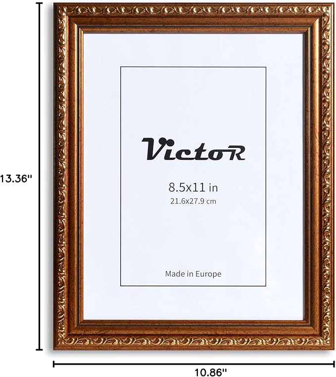 VictoR Picture Frame Chagall 8,5x11 Brown Gold - Vintage Picture Frames with Shutterproof Acrylic Glass - 8,5 x 11 Photo Frame - Brown Picture Frames - Antique - only for hanging