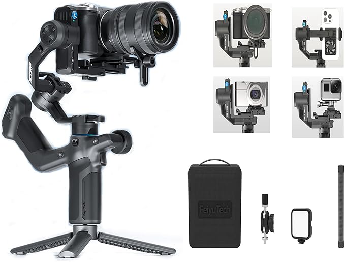 FeiyuTech SCORP Mini 3 Pro Kit 3-Axis Camera Stabilizer,Built-in AI Track,All in One Handheld Gimbal for Mirrorless, Pocket Camera,Action Camera, Phone, 2KG Payload