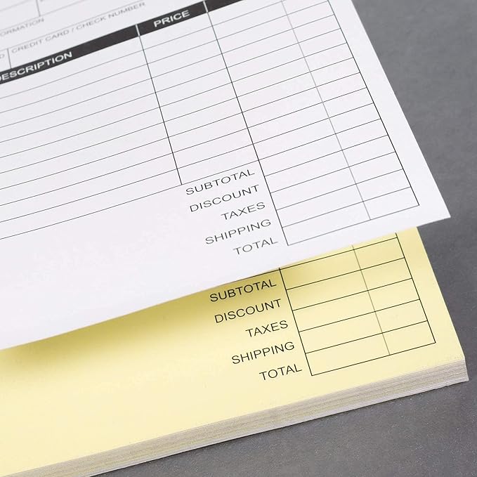 321Done Blank Sales Form Pad, 5.5x8.5 Small 2-Part Carbonless, Made in USA, Carbon Copy Generic Receipt Purchase Order Notebook for Small Business (50 Sets) White/Yellow, Heavyweight Paper