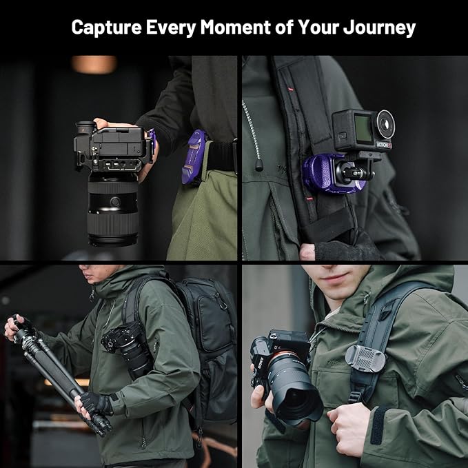 PGYTECH Beetle Camera Clip V2 with Plate, Quick Release Camera Backpack Clip, Arca-Swiss Compatible, SnapLock System for Sony/Nikon/Fuji/DSLR Cameras, Instant Mounting & Hands-Free, Aurora Purple