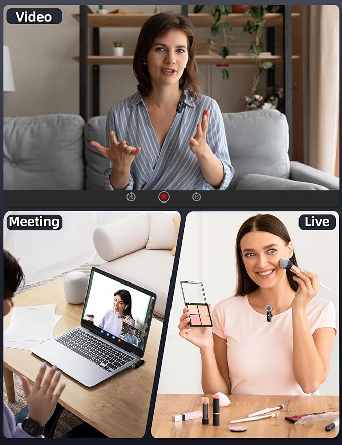 Wireless Lavalier Microphone for iPhone, iPad, USB-C, 2 PCS Tiny Lapel Mic with Adapter, Bluetooth TikTok, Social Media Microphones for Vlogging, Recording Filming Blogger