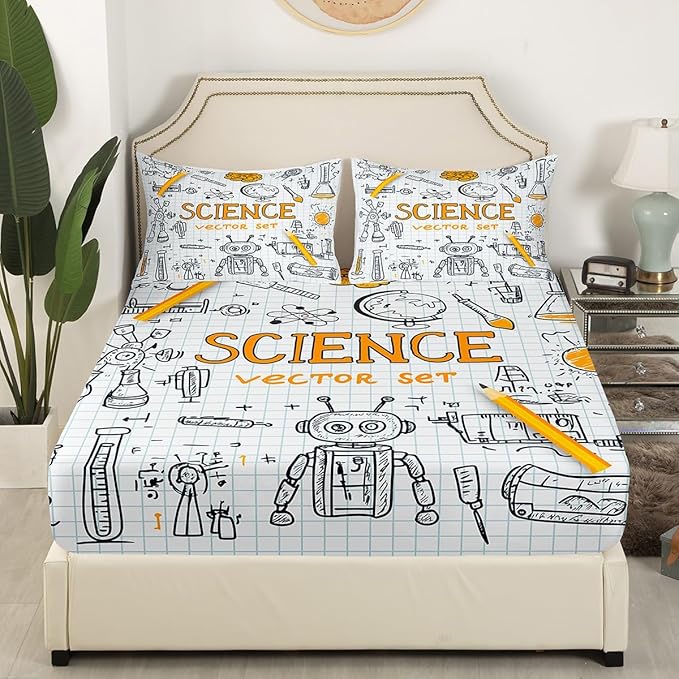 Erosebridal Science Formula Bed Sheets Set - Math Equation Sheets, Fitted & Flat King Size