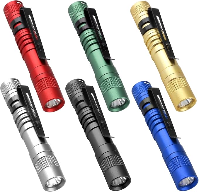 Mini Flashlight, AAA Small Pen Light with Clip, Portable 500lm Pocket Pen Flashlight for Inspection Repair Outdoor Emergency (6 Pack, Multicolor, 3.5")
