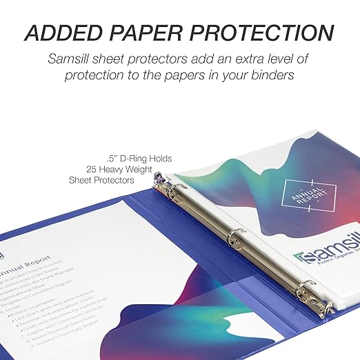 Samsill Durable 0.5 Inch Binder, Made in The USA, D Ring Binder, Customizable Clear View Cover, Blue, 24 Pack, Each Holds 125 Pages
