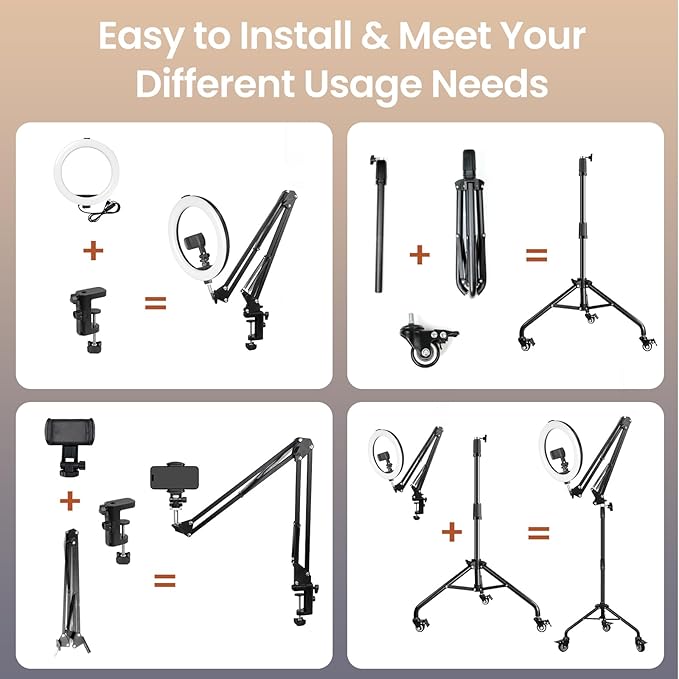 Ring Light Overhead Phone Mount with Casters, Dual-Purpose Floor/Desk Light Tripod for iPhone, Selfie Phone Tripod for Video Recording/Live Streaming/Cooking