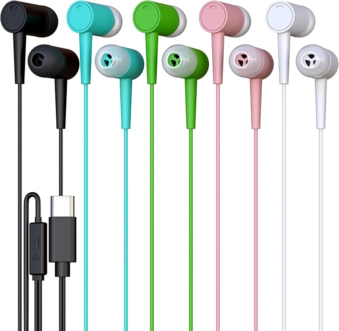 100 Pack Bulk Wired Earbuds, USB-C, in-Ear, Mic, Compatible with Phone, Tablet, Laptop, PC for School, Online Class, Meeting, Conference, Practice, Test, Mix