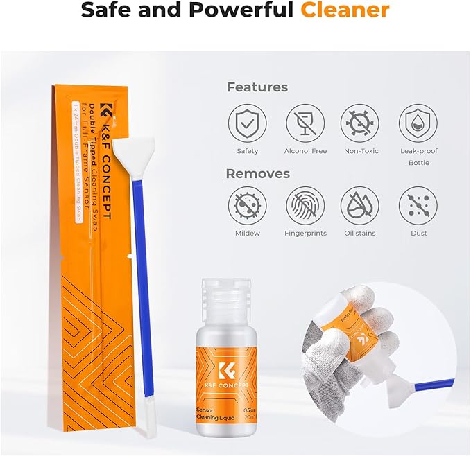 K&F CONCEPT 2-1 24mm Full Frame Sensor Cleaning Swab, Viewfinder Cleaning Swab, with 20ml Sensor Cleaner, DSLR Camera CMOS and CCD Sensor Cleaning Swab Kits Compatible with Nikon Sony Canon Camera
