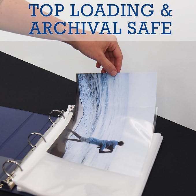 Samsill 50 Pack Full Page Photo Storage for 8x10 Photos, 8.5x11 Inch Clear Sheets Fit in Standard 3 Ring Photo Album, Top Loading, 100 Pictures Total