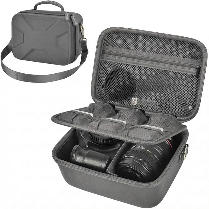 Comecase Hard Camera Case for Canon EOS Rebel T7 R50 R100 R10 R5 R6 R8 Mark II, DSLR Mirrorless Camera Bag with 6 Slots &Adjustable Divider for Lens and Accessories, Travel Storage, Grey