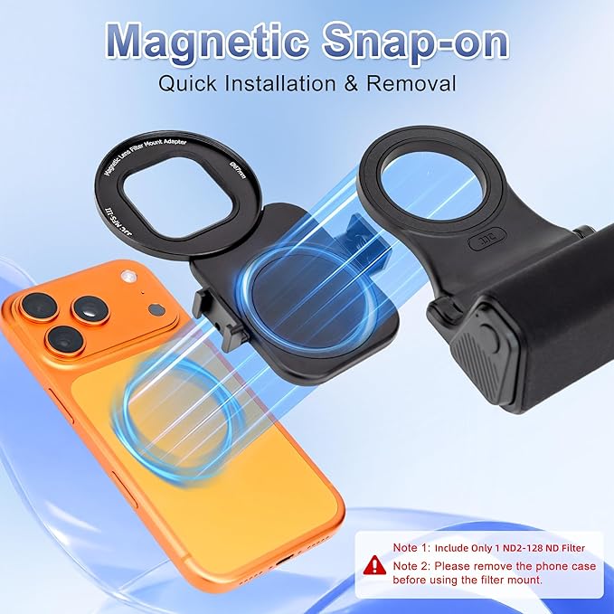 Upgraded 67mm Variable ND2-128 ND Filter Mount Kit with Magnetic Phone Camera Grip & Storage Pouch for iPhone 17 Air 16 15 14 Pro Max,Neutral Density Lens Filter Adapter Set w Cold Shoe & 1/4''Hole