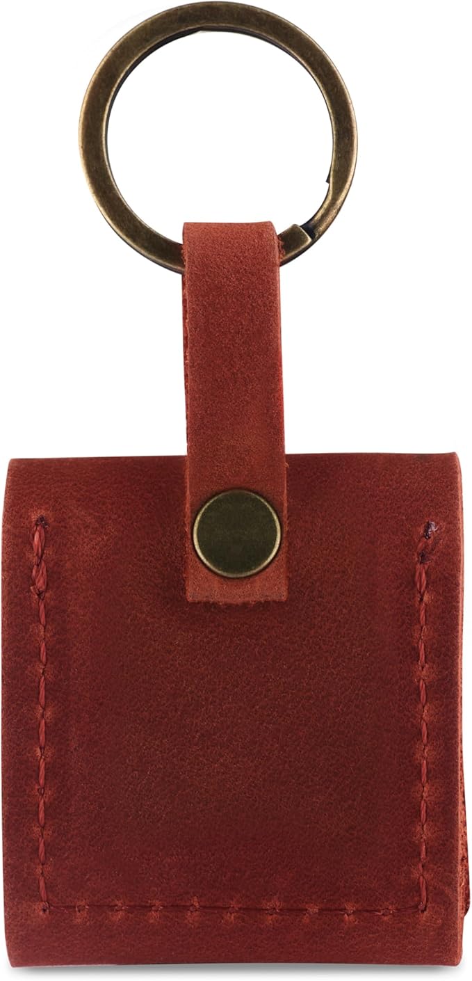 Leather SD Card Holder Keychain, SD Card Case Key Fob, Micro SD Card Holder Organizer, SD Card Storage Case, Memory Card Case Cover, Travel Memory Card Case (Cognac)