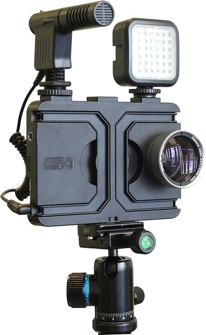 MegaMount Multimedia Rig Case Video stabilizer for Apple iPhone 8 and 7. Easily Attach Lenses, Lights, Microphones. Great for Video Recording. Mounts on Tripods and Monopods