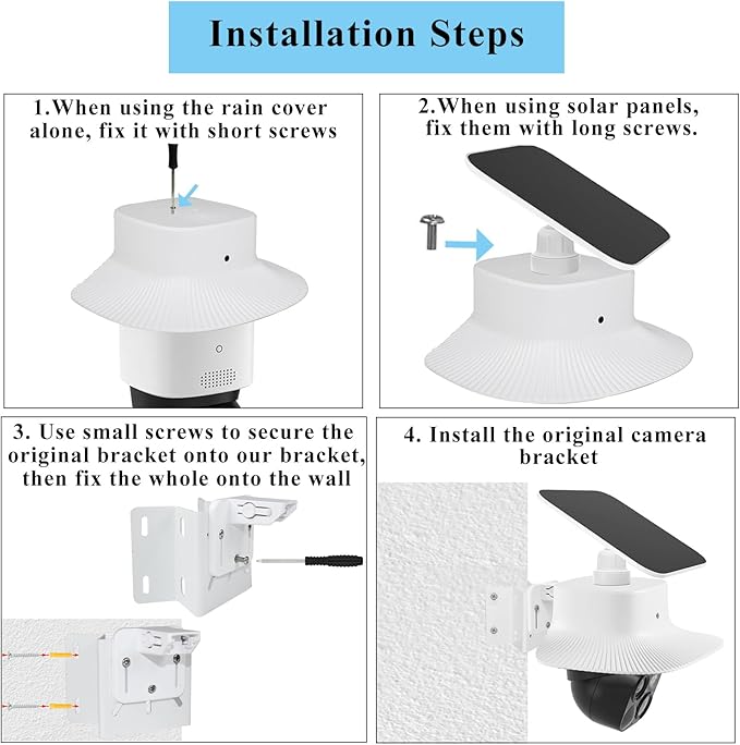Corner Camera Mount and Camera Rain Cover Only Compatible with Eufy Security SoloCam S340,Sun Rain Shade,Weatherproof Anti Glare Cover,Steel Metal Wall Mount for Outdoor Camera,White