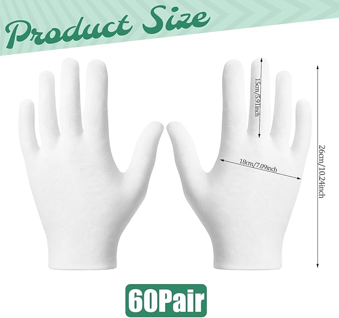 60 Pcs White Cotton Gloves for Dry Hands Sleeping Overnight Soft Cotton Gloves Moisturizing Sleeping Glove for Men and Women Inspection Glove for Dry Hand Art Handling Coin Jewelry