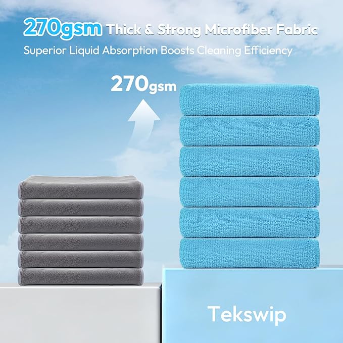 270GSM Thick Microfiber Cleaning Cloth 12"X12" - 12 Pack 4 Color Assorted Lint Free Kitchen Towels Lint Free Streak Free, Super Absorbent Reusable Multi Purpose Microfiber Towels for Cars