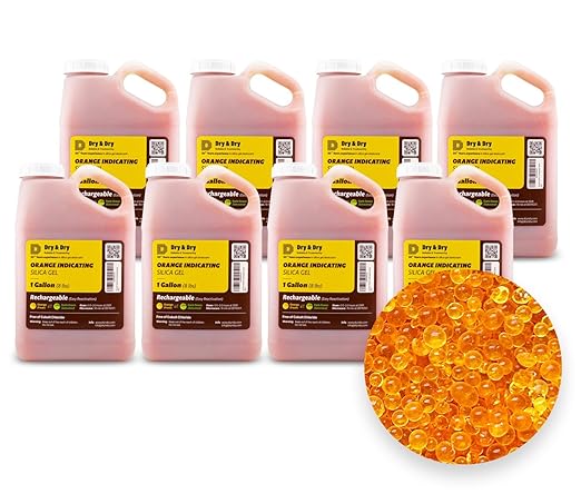 "Dry & Dry" [64 LBS] Premium Orange Indicating Silica Gel Desiccant Beads(Industry Standard 3-5 mm) - Rechargeable(8 Gallon)