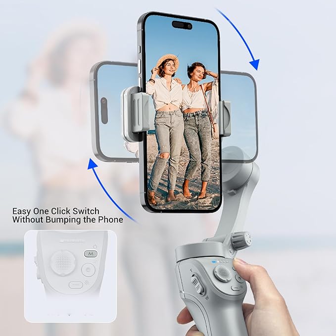 PUSOKEI 3-Axis Phone Gimbal Stabilizer with AI Tracking & Fill Light, Foldable Handheld for Vlog Video Recording, 8-Hour Battery, Compatible with Smartphones