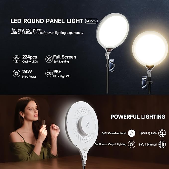 Ring Light Tripod for iPhone, 14" Selfie Ring Light with 63" Tripod Stand and Phone Holder, Professional LED Ringlight for Video Recording, Streaming, Photography, Makeup, Barber, TikTok White