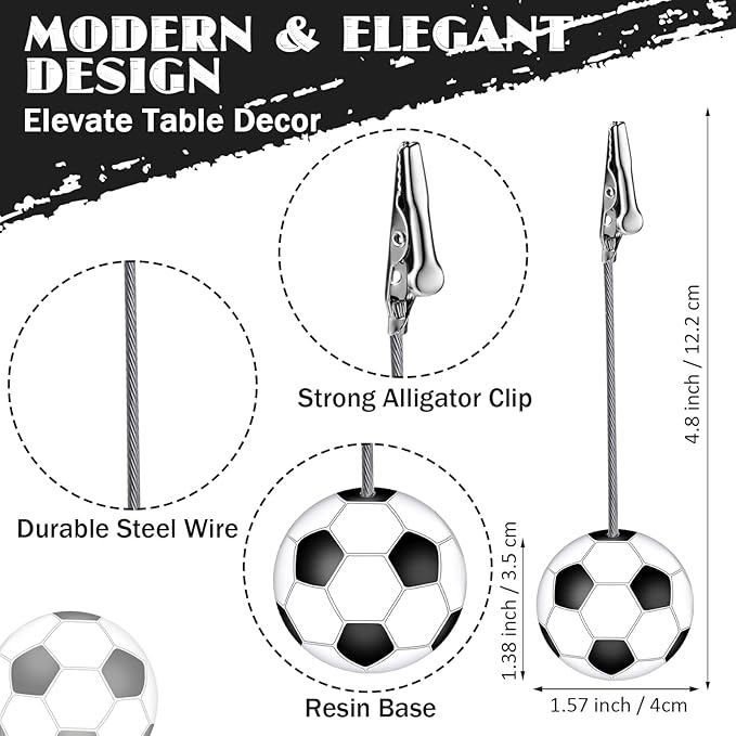 Jetec 12 Pcs Resin Sports Ball Base Memo Clips with Alligator Wire Table Number Card Place Holders Photo Stand for Office Menu Wedding Party Events Decoration(Soccer)