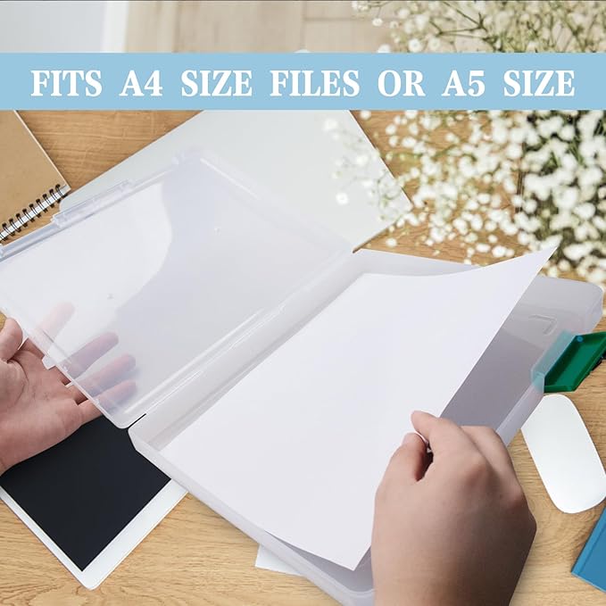 12 Pcs Clear A4 A5 File Box Document Plastic Storage Box with 48 Labels File Holder Organizer Paper Plastic Case Magazine Protector with Buckle Office School Supplies(Green)