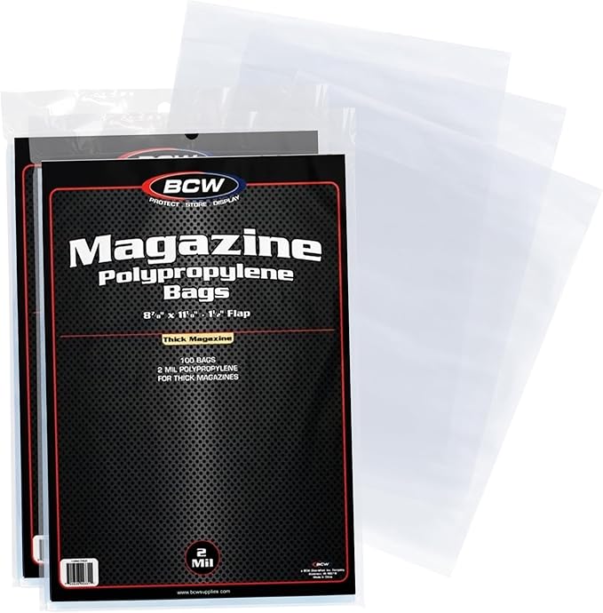 BCW Thick Magazine Bags - Pack of 200 | Acid-Free, Clear Polypropylene Sleeves for Archival-Quality Storage of Collectible Magazines | Protect and Showcase Your Valuable Comic Book Collection