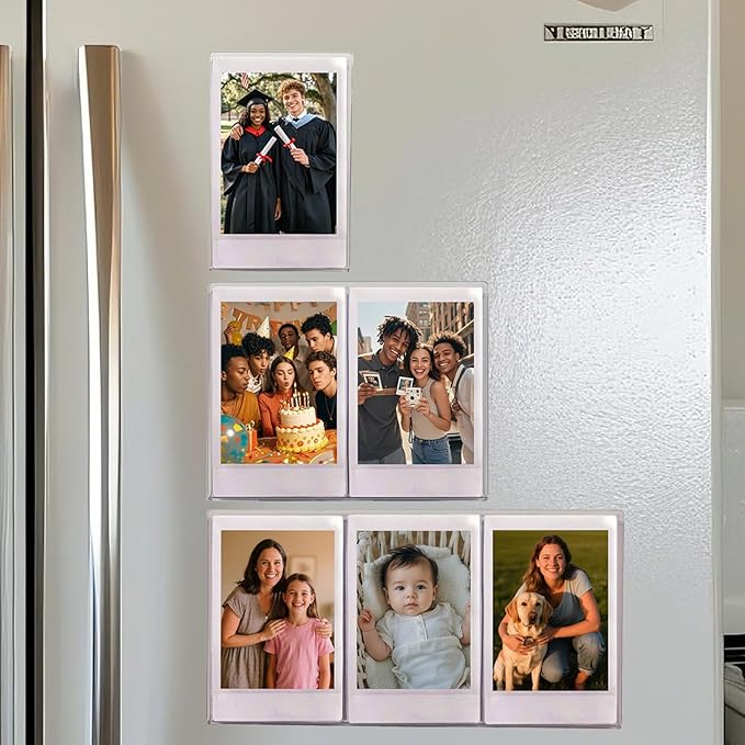 AG-UNICORN Magnetic 2x3 Picture Frames for Fujifilm Instax Mini Film, Cute Clear Acrylic Tiny Small 2 by 3 Inch Collage Photo Display Bulk Set for Refrigerator (For 6 pictures, Clear, 2X3)