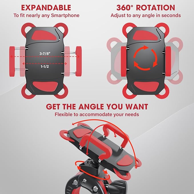 Crescendo CR-30 SlimClip Mic Stand Phone Holder, iPhone Clamp Mount, Pole Phone Mount, Microphone, Music or Drum Stand, Mic/Phone Clip - for iPhone, Samsung Galaxy, Pixel, Any Smartphone (Red)
