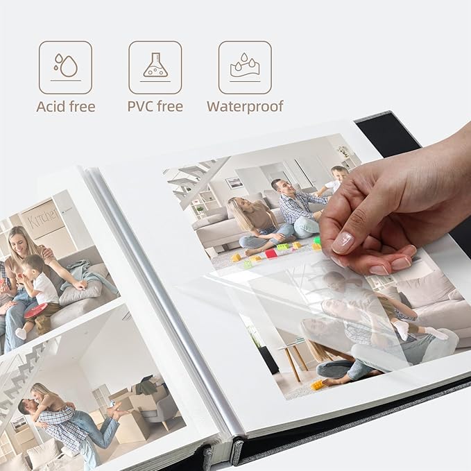 Vienrose Large Photo Album Self Adhesive for 4x6 5x7 8x10 Pictures Scrapbook Album DIY Scrap Book 40 Sticky Pages with A Metallic Pen Grey
