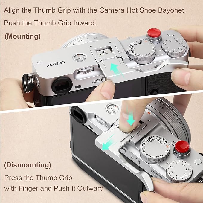 Haoge Metal Thumb Up Grip for Fujifilm X-E5 Camera Digital Accessories xe5 Hot Shoe Thumb Up Rest Support Handgrip Silver THB-XE5-S