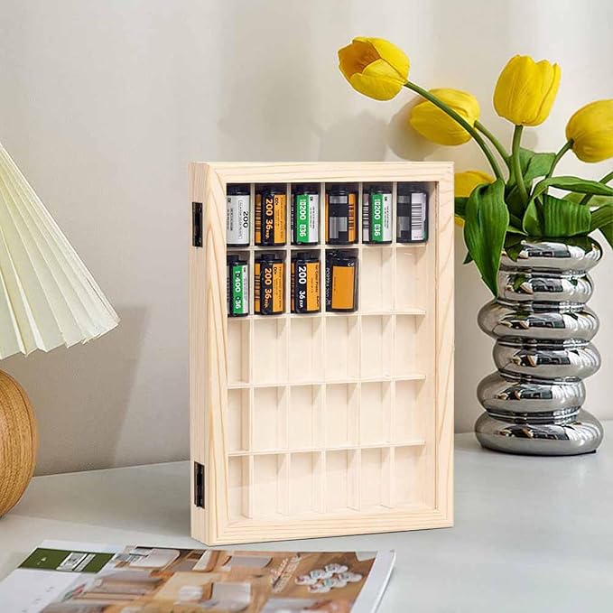 Film Case/135 Film Case -for 30 Rolls of 35mm Films-Decorative Collector's Shadow Box to Sort & Enjoy & Safeguard Film, Vintage Wooden Chest (Film is not Included)