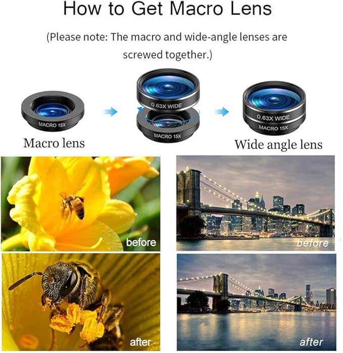 15 in 1 Universal Phone Camera Lens Kit 18X Telephoto lens Wide Angle lens,Macro Lens, Fisheye lens,Kaleidoscope 3/6 lens, CPL/Flow/Star/Radial Filter, Tripod, Remote Shutter for most of Smartphone