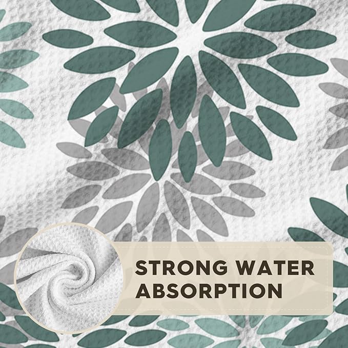 Artoid Mode Green Dahlia Floral Bar Kitchen Towels, 12x24 Inch Quick Dry Microfiber Cloth Dish Towels for Kitchen Drying Set of 2