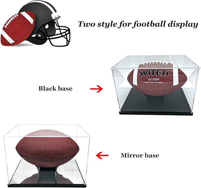 Acrylic Football Display Case with Ball Holder Base – a Memorabilia Showcase Storage Box Designed for Full-Size Football Collectibles. Perfect for Sport Lovers to Display Their Footballs