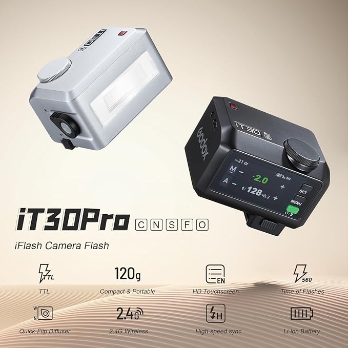 GODOX IT30Pro S GN15 IT30 Pro S IT30ProS IT30Pro-S TTL Mini Flash Kit for Sony with White Diffuser HSS 1/8000s 2.8" Full-Color Touchscreen(Black)——Godox Authorized Distributor