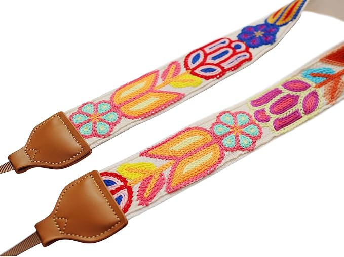 UNIKSTRAP Original Design Adjustable Camera Strap, Vintage Style Hand Made Crochet Colorful Flowers, 2 Inch (5cm) Width, Fit for Canon Nikon Sony Interchangeable Lens Digital Camera/DSLR