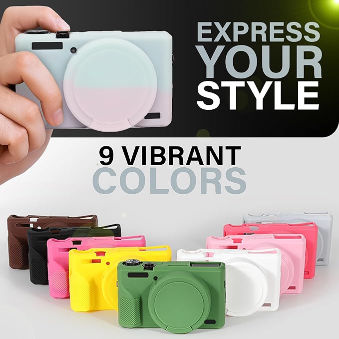 STSEETOP Camera Case Compatible with Canon PowerShot G7X Mark III - Protective Silicone DSLR Skin with Lens Cover, Detachable Cage, Shockproof, Dustproof (Jelly Pink and Green)