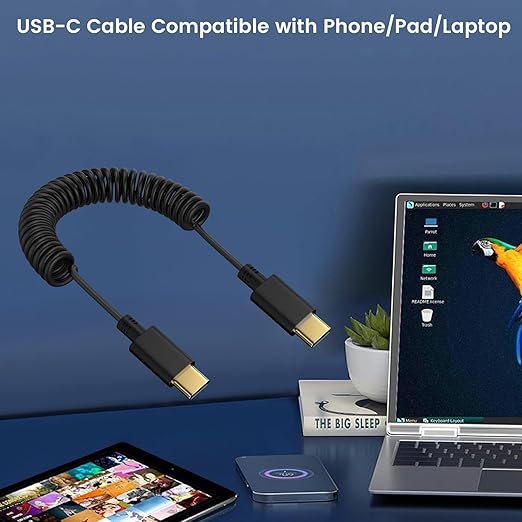 USB C to USB C Microphone Cable for DJI Mic Mini / Mic 2 / Rode Wireless Pro / Wireless Go 2 and Hollyland Lark M2 M1 150 Max Duo, Black Coiled Audio Patch Mic Cord Compatible with iPhone 16 Pro Max