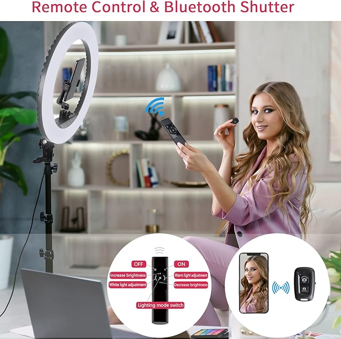 Upgraded 18 inch LED Ring Light with Tripod Stand, Selfie Ring Light with Touch Panel for Makeup Studio Portrait YouTube Vlog Video Shooting with Carrying Bag and Remote Controller, CRI>90