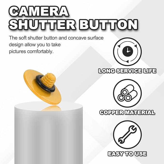 PATIKIL Camera Shutter Button, 2 Pack 10mm Convex Surface Shutter Release Buttons Pure Copper Camera Button for Nikon for Fujifilm for Leica DSLR/SLR, Yellow