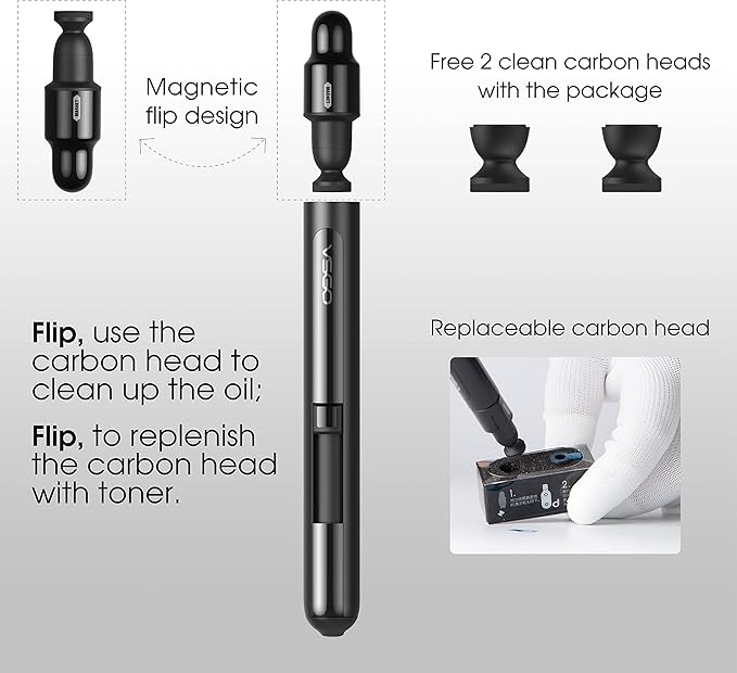 VSGO Lens Cleaning Pen with Power Switch – Compatible with Canon, Nikon, Sony Cameras, Binoculars, and AR/VR Glasses – Includes 2 Replaceable Carbon Tips (V-P03E)