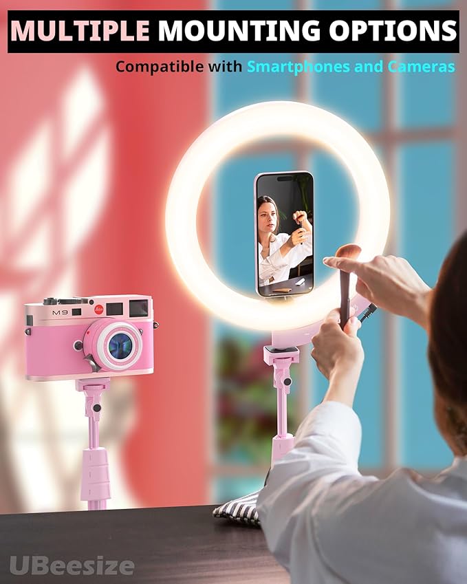 UBeesize Upgraded 12'' Ring Light with 62'' Tripod Stand and Magnetic Phone Holder,LED Selfie RingLight for iPhone with Remote,Circle Light for Tiktok/YouTube/Photography/Makeup/Live Stream Pink