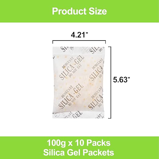 10-Pack 100g Extra Large Silica Gel Packets – Premium Rechargeable Desiccant with Color Indicating Beads for Cabinets, Tool Kits, Storage Boxes & Equipment
