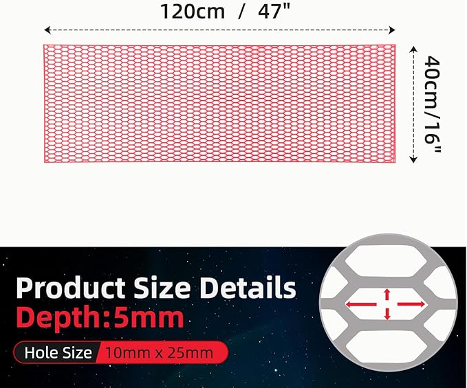 AggAuto 47"x16" ABS Plastic Universal Car Grill Mesh, Automotive Grille Insert Bumper Honeycomb Hole 10x25mm Hex Grids Red
