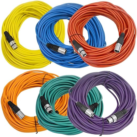 Seismic Audio - SAXLX-100-6 Pack of 100' Multiple Color XLR Male to XLR Female Microphone Cables - Balanced - 100 Foot Patch Cords