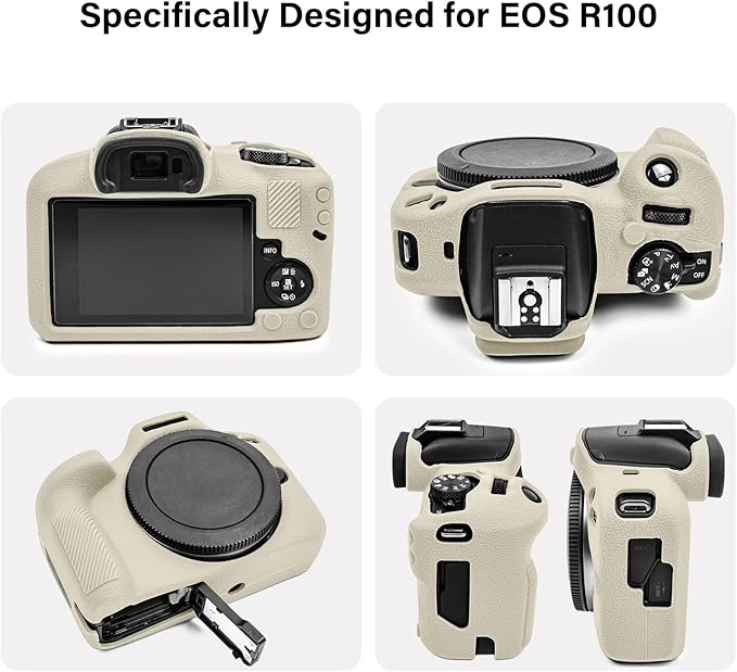 EOS R100 Camera Case Accessories Kit - Silicone Protective Case for Canon eos R100[White] & LCD Screen Protector for Canon R100[2 Packs] & Camera Hot Shoe Cover for R100