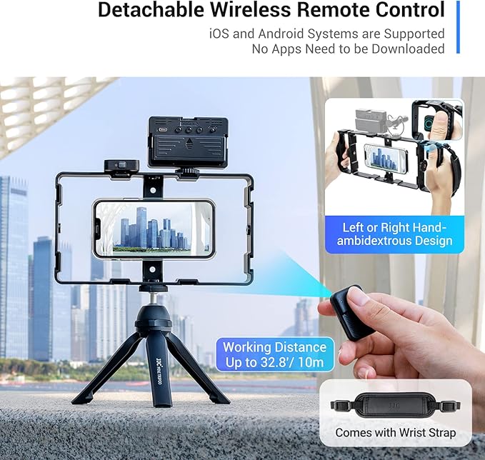 [Wireless Remote] Magnetic Smartphone Video Cage Rig for iPhone 16 15 14 13 12 Pro Max Mini & Magsafe Case,Universal Cell Phone Stabilizer Rig with 6 Cold Shoe Mounts,Phone Cage Rig for Filming