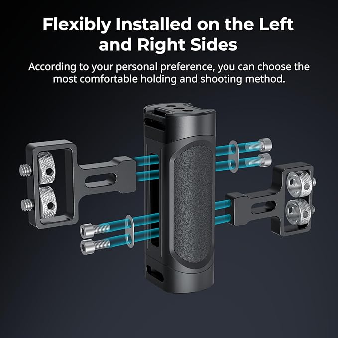 SmallRig Mini Camera Side Handle with NATO and 1/4"-20 Screws Installation Options, for Left and Right Hand, with 1/4"-20 Threaded Holes, Wrist Strap Holes, Cold Shoe, Up and Down Adjustable